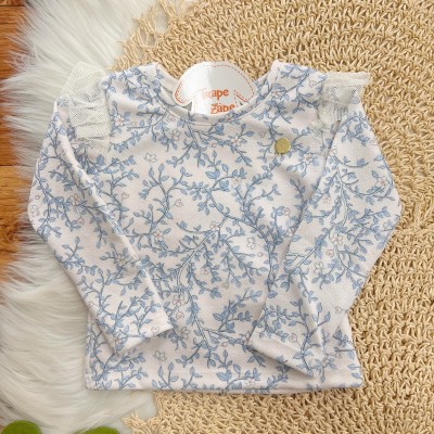 Conj. Blusa Manga Longa Floral e Calça Anarruga - Azul